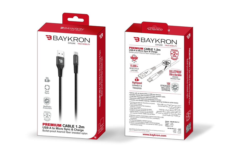 BAYKRON Premium 1.2M USB-A to Micro-USB, Charge and Sync with Ultra Durable Bullet-Proof Aramid Fiber Exterior