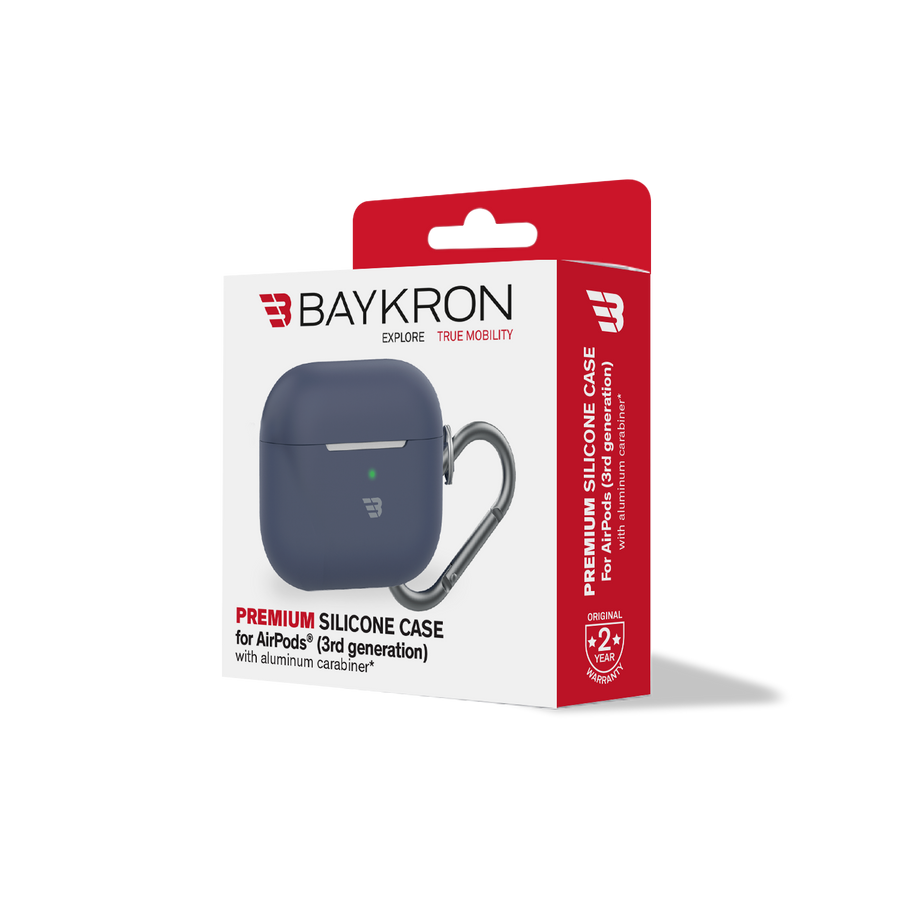 BAYKRON Premium Silicone Protective Case for AirPods® 3rd Generation, Impact Resistant, Wireless Charging Compatible, Includes Carabiner - Slate Blue