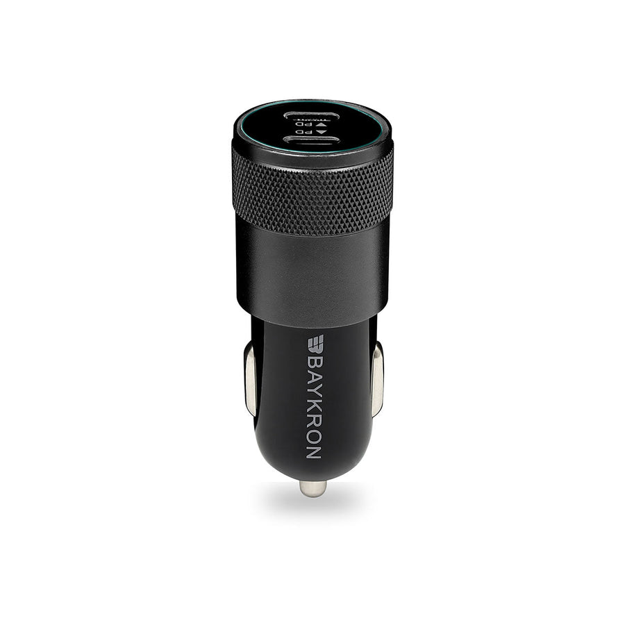 BASIC CAR CHARGER DUAL USB-C 40W PD 3.0 PORTS Aluminium Alloy Fast Charging with LED