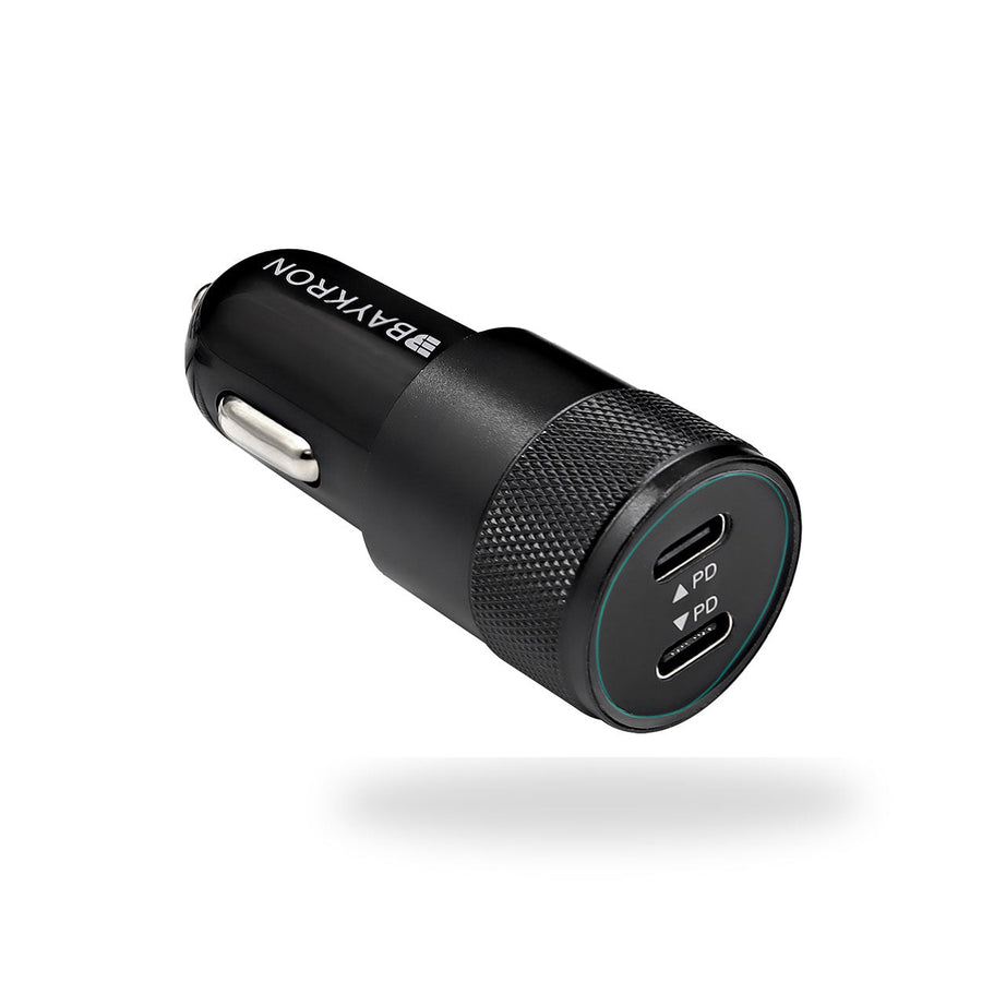 BASIC CAR CHARGER DUAL USB-C 40W PD 3.0 PORTS Aluminium Alloy Fast Charging with LED