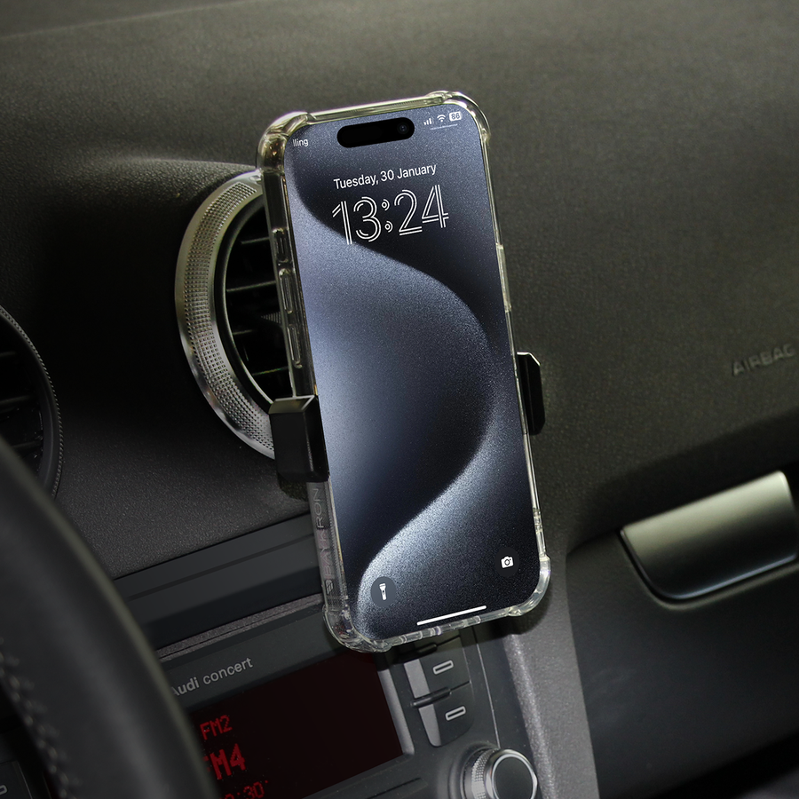 BASIC CAR VENT MOUNT ADJUSTIBLE SMARTPHONE HOLDER  Fits screens up to 6” Screens 8.6cm wide