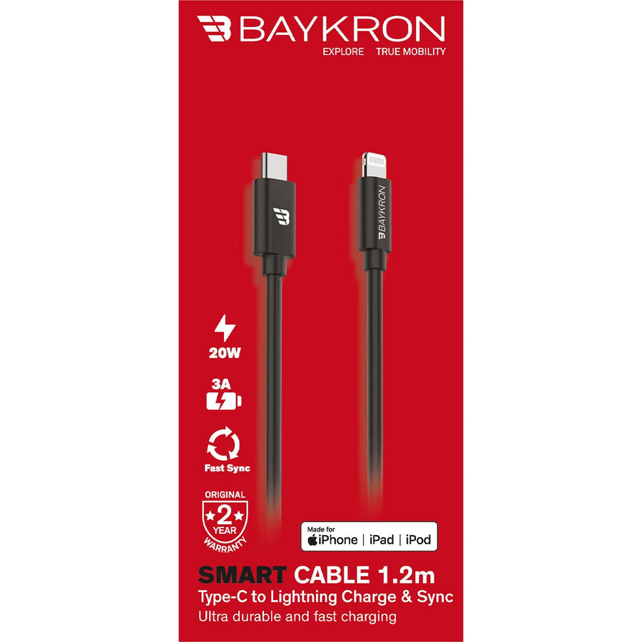 BAYKRON 1.2M Smart Cable Apple® MFI Certified USB-C to Lightning®, 3A