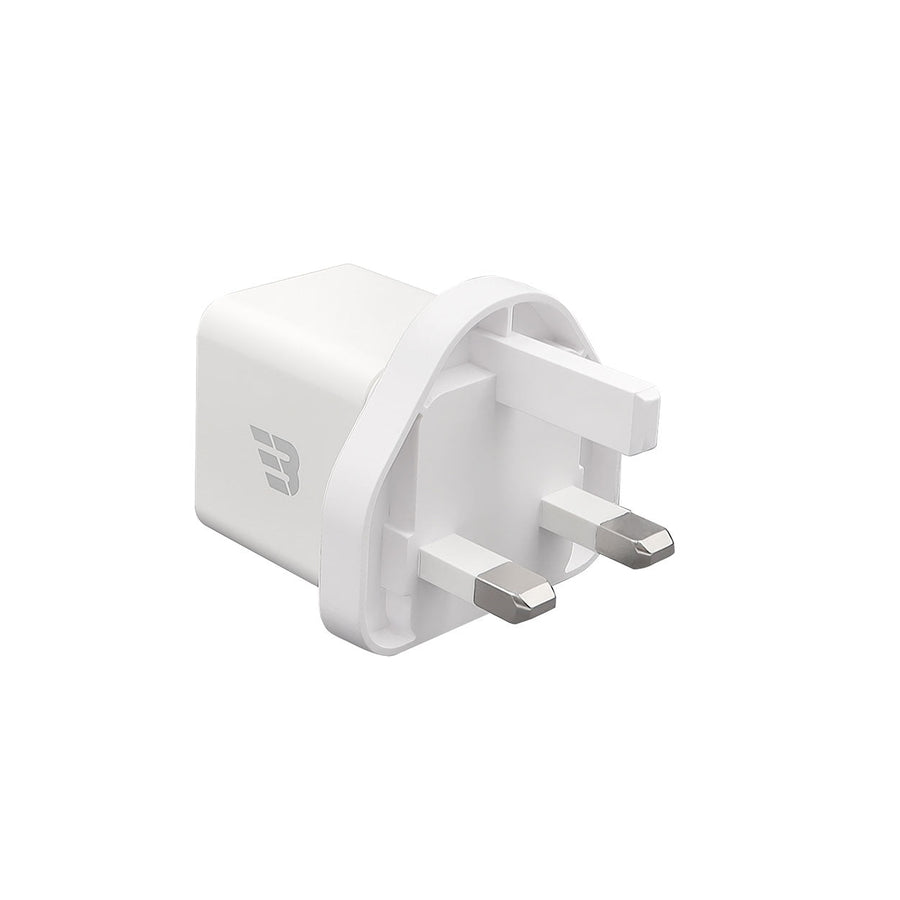 BASIC CHARGER UK Dual Ports 20W USB-C & 18W USB-A Two fast charging ports - White