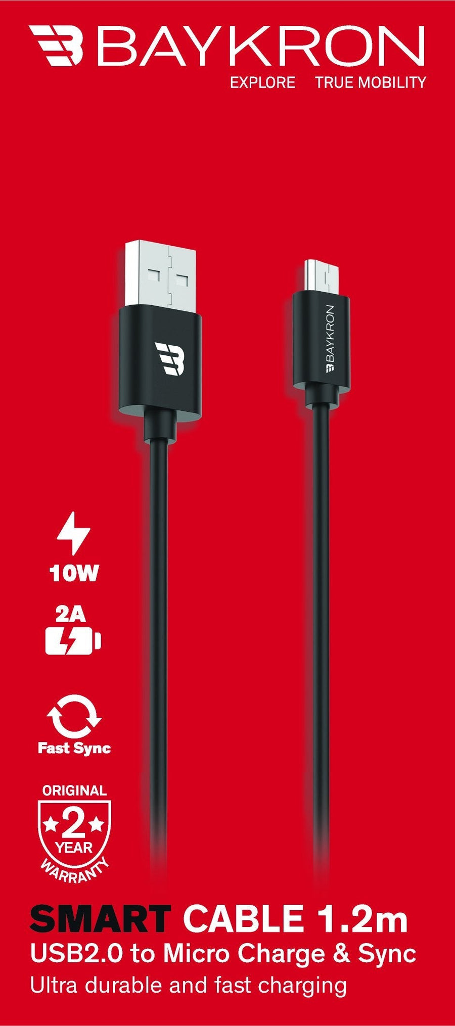 BAYKRON 1.2M Smart Cable USB-A to Micro USB, 2A