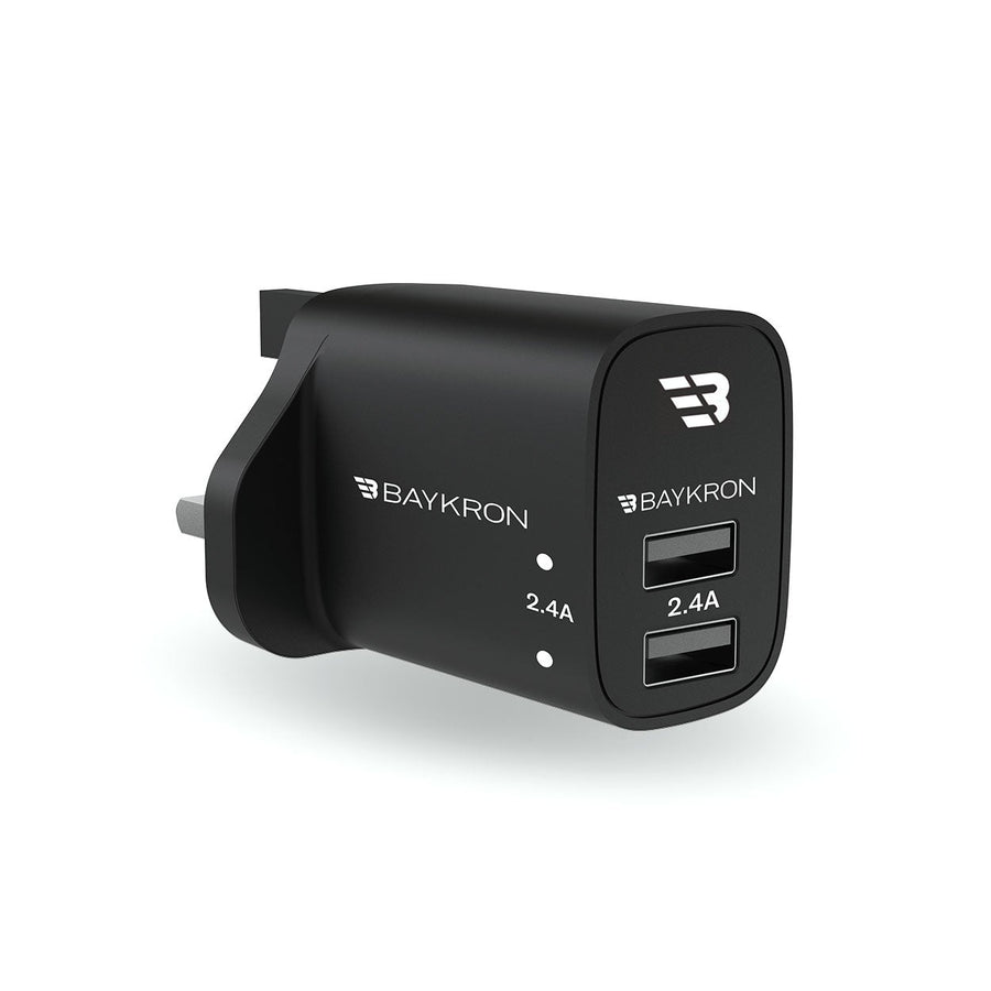 BAYKRON 12W Wall Charger with dual 2.4A USB ports for UK Standard Outlets