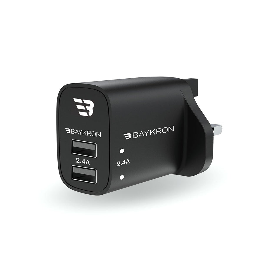 BAYKRON 12W Wall Charger with dual 2.4A USB ports for UK Standard Outlets