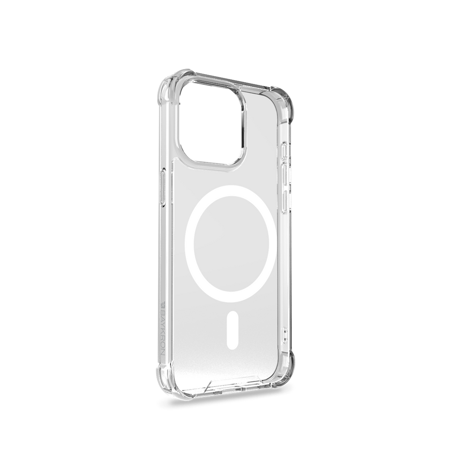 BAYKRON Premium Mag Case  for iPhone® 15 Pro 6.1" with Deluxe Nylon Carry Strap - Shockproof and Anti-fingerprint - Clear