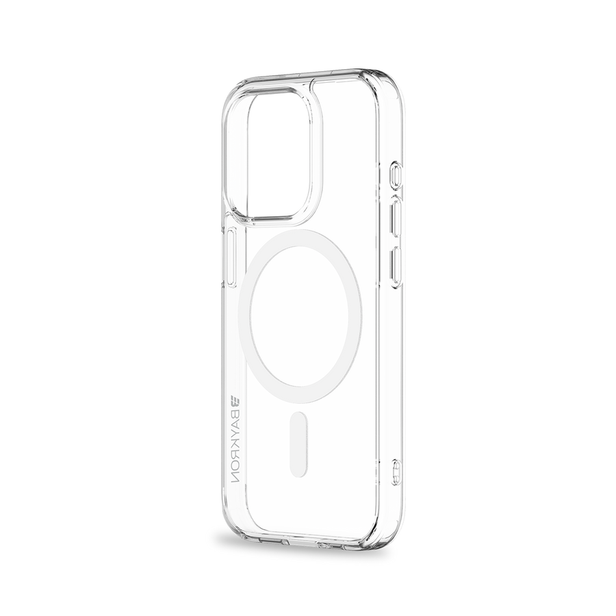 BAYKRON Premium Slim Mag Case for iPhone® 15 Pro Max 6.7" with Air Cushion Shockproof Protection and MagSafe® Compatible - Clear